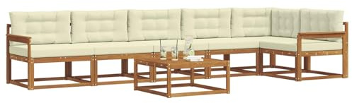 vidaXL Outdoor-Sofagarnitur mit Kissen 7 pcs Natur und Creme, Garten-Lounge-Sofa-Set, modernes Ecksofa, langlebige Gartenmöbel, anpassbare Terrasse für Wohnräume
