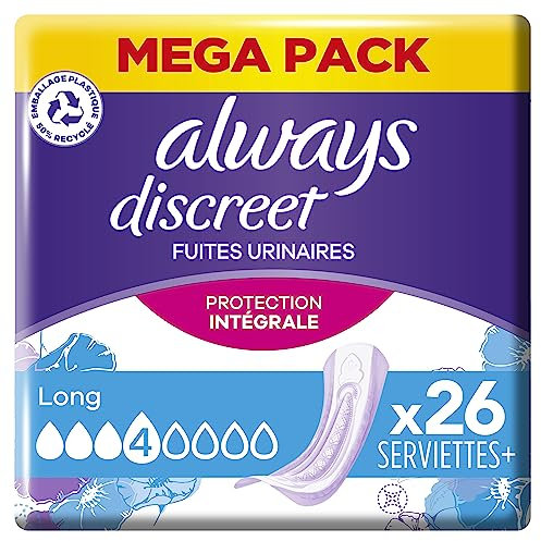 Always Discreet Inkontinenz-Slipeinlagen Damen, Long (26 Binden) Mega Pack, starker Schutz, den Sie kaum spüren