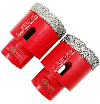 SHDIATOOL Broca de Diamante 2PC 45MM Vacío Soldadura para Perforación en Seco Porcelana Azulejo Granito Mármol M14