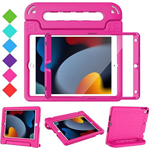 Surom Kids Case with Screen Protector for iPad 10.2 Inch 2021/2020/2019 (9th/8th/7th Generation), Shockproof Convertible Handle Stand iPad 10.2 9th/8th/7th Generation Case for Kids, Rose Rink