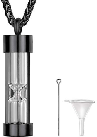 Supcare Herren Damen Cremation Urnen Halskette für Asche Sanduhr-Urnen-Anhänger Necklace Urnenkette Edelstahl Gedenken Charms Anhänger Schwarz Kette Feuerbestattung Modeschmuck für Oma Opa