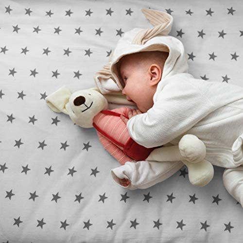 Spannbettlaken für Kinderbett, 100% Baumwolle, Jersey, 140 x 70 cm, 2 graue Sterne