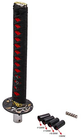 MoreChioce Schwert Auto Schaltknauf, Samurai-Schwert Design Schaltkopf Manuell Schaltknauf Universal Automatik Schalthebelknauf Schwarz und Rot mit Adaptern,Schwarz Rot