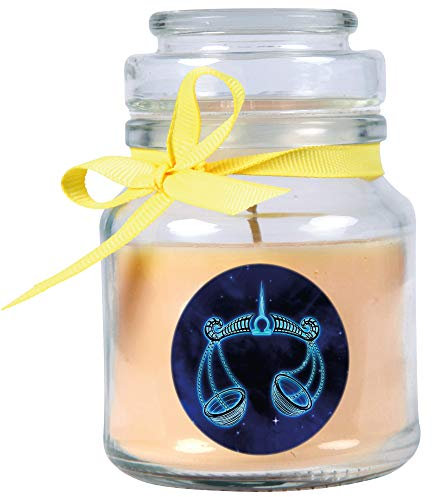 HS Candle Sternzeichen Duftkerze Vanille im Bonbonglas (Waage) - viele Motive zur Auswahl, 120g - Brenndauer bis zu 30 Std - Libra