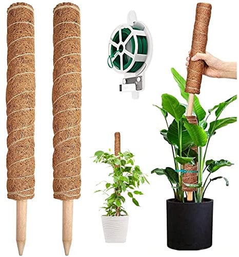 YAUNGEL tutores para Plantas, 2 Piezas de 41CM de Moss Stick, Soporte para Plantas de tótem, Estacas de Coco Apilables, Lazos de 20M para apoyar Plantas de Interior