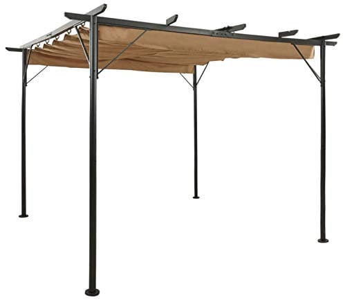 Tidyard Pergola mit Ausziehbarem Dach Gartenpavillon mit Flachdach Terrassen Überdachung Pavillon Partyzelt Sonnenschutz Terrassenpavillon Taupe 3x3 m Stahl 180 g/m²