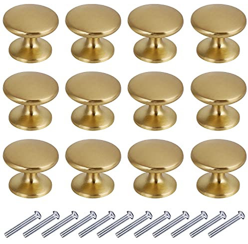 BIGLUFU Runden Schrankknöpfe, 12 Stück Gold Möbelknöpfe, 23 * 27mm Messing Schrankgriffe mit Schrauben für Kleiderschrank, Kommoden, Schubladen