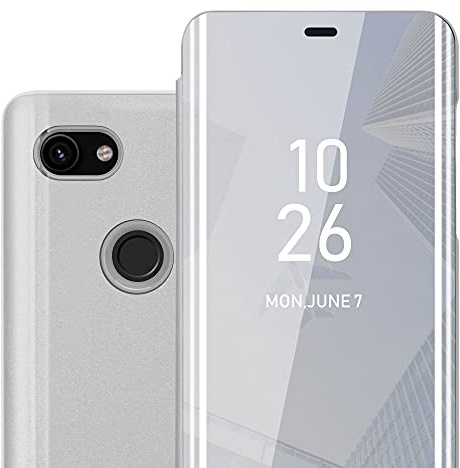 Cadorabo Hülle kompatibel mit Google Pixel 3A XL Schutzhülle TPU Silikon Case 360 View Spiegel, Slim Kratzfest Weiche Gummi mit Rundumschutz Cover Hülle für Google Pixel 3A XL in Silber