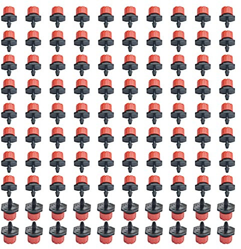 Irrigazione Gocciolatori 360 gradi 8 fori spruzzatori emettitore sistema di irrigazione a goccia Forniture da giardino per tubo da 4/7 mm 1/4 (100 pezzi, rosso)