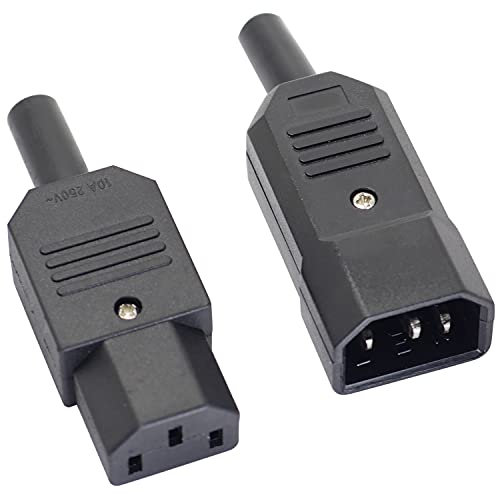 Casoter 1-Pair IEC320 C13 Female C14 Male Power Socket Connectors, AC 250V 10A 3-Pins Terminals Panel Mount Inline Adapter Plug & Socket Black