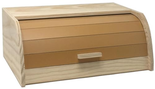 Tradineur - Panera de madera con tapa persiana 15 x 34.7 x 25.3 cm. Contenedor para pan de madera natural, recipiente con tapa deslizante para almacenar pan - Color surtido