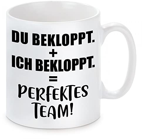 Herzbotschaft Tasse mit Motiv - DU BEKLOPPT. + ICH BEKLOPPT. = PERFEKTES Team