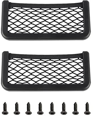 2 Pcs Car Storage Net Bags Black Mesh Organizer Nets Elastic Nylon Smartphone Holders with Plastic frames for Auto and RV