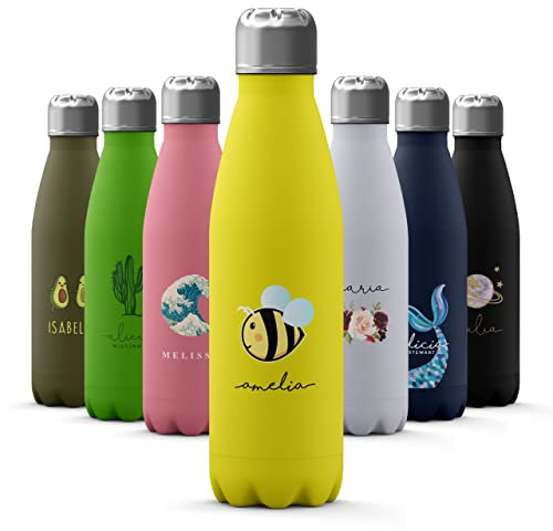 Tirita Personalised Water Bottle - Thermal Travel Flask for Hot & Cold Drinks - Insulated Stainless Steel Bottle - Gym, Office, School Drink Bottles - 500ml Water Bottle [20- Bumblebee Honey Bee]