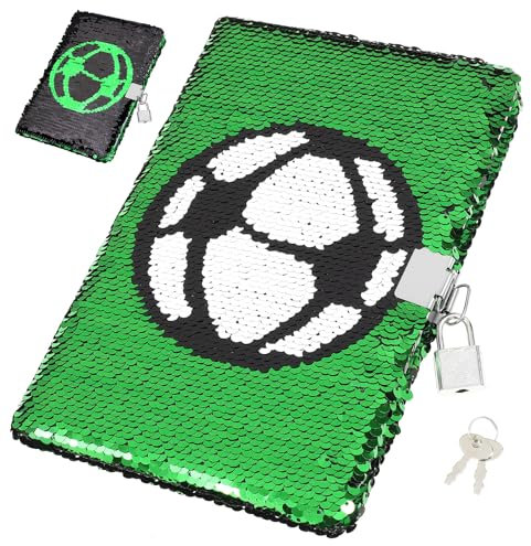Football Sequin Diary Notebook: Football Journal Notebook Secret Diary with Lock and Key Private Football Notebook Lockable Diary for Boys Girls