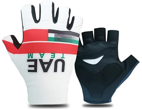 SGCIKER 2022 Pro Team UAE Weiß Fahrradhandschuhe, Herren Stoßdämpfung Sommer Halbfinger Sport Fahrradhandschuhe Gel (XL)