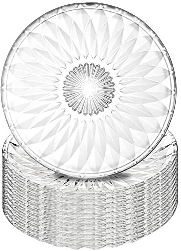 Hiceeden Lot de 12 assiettes à salade rondes en verre cristal transparent de 20,3 cm pour restaurant, assiettes de service pour fruits, collations