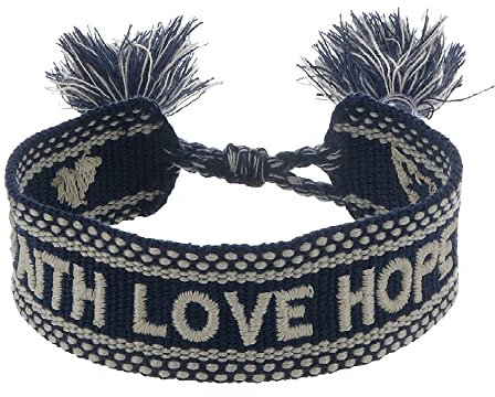 Engelsrufer Damen Armband aus Polyester und Baumwolle in schwarz beige mit FAITH LOVE HOPE Stickerei - Kordelverschluss - größenverstellbar