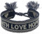 Engelsrufer Damen Armband aus Polyester und Baumwolle in schwarz beige mit FAITH LOVE HOPE Stickerei - Kordelverschluss - größenverstellbar