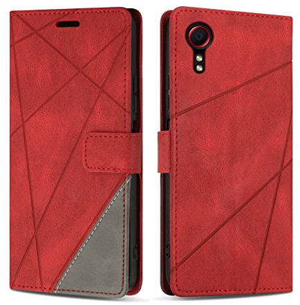 SONWO Hülle für Galaxy Xcover 5, Premium PU Leder Handyhülle Flip Case Wallet Lederhülle Silikon Schutzhülle Klapphülle für Galaxy Xcover 5, Rot
