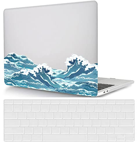 Coque Rigide Compatible avec MacBook Pro 15 Pouces Modèle A1398 2015 2014 2013 2012 avec Retina Display, Ultra Slim Mat Étui Plastique et Housse de Clavier, Vagues Bleues de l'océan