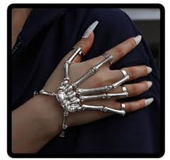 Prosy Punk Skull Bone Vielseitiges Fünf-Finger-Ring-Armband, verstellbare einteilige Kette für Frauen und Mädchen (Silber)