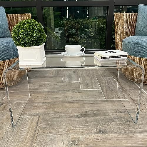 InterEdge® Acryl-Couchtisch, 81,3 cm L x 40,6 cm B x 40,6 cm H, Acryl-Couchtisch für Wohnzimmer, klare Lucite mit modernen Wasserfallkanten