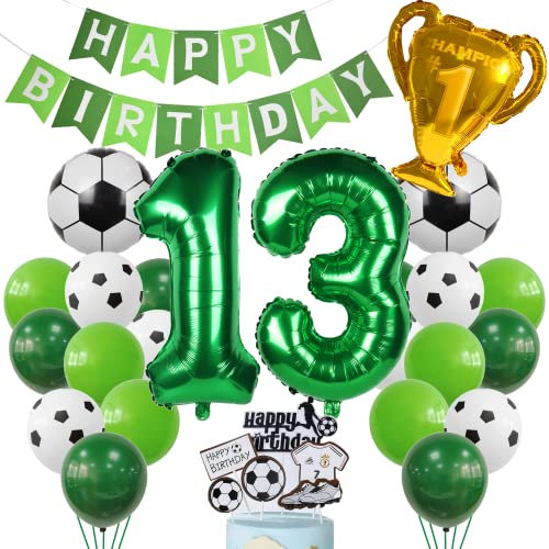 Cnrose Fussball Luftballon 13. Geburtstag Grün Helium Ballon 13 Geburtstag Junge Cake Topper Fußball Geburtstagsdeko 13 Jahr Kindergeburtstag Party Deko 13. Geburtstagsdeko Fußball Kuchendeko Fussball