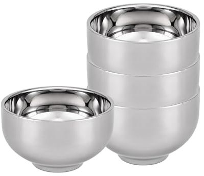 Lot de 4 bols à céréales en acier inoxydable durable de 532 ml, bols à soupe isothermes à double paroi, bols à riz incassables, bol de service pour salade, dessert, nouilles, pâtes