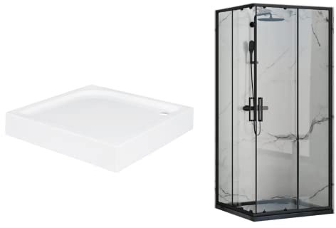 VBChome Cabina de ducha con plato de ducha 80 x 80 cm, negro, 190 cm, 5 mm, entrada esquinera, cuadrado, puerta corredera, mampara de ducha, cristal de seguridad transparente, mampara de ducha, sifón