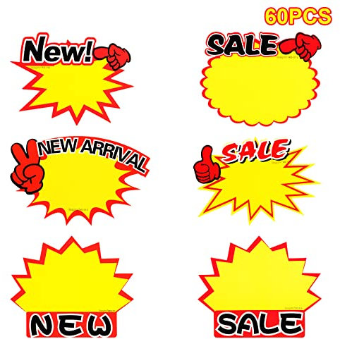 60 Stück Preisetiketten Fluoreszierende Platzen Papier Zeichen Blanko Papier Preisschilder Verkaufsförderung Preisschild für Supermärkten, Ladengeschäft, Geschäft (6 Stile)