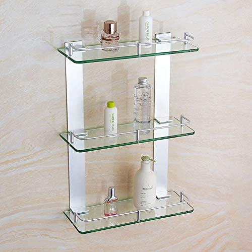 Space Aluminium 3-lagiges Glasregal, Badezimmer-Duschregal, Glasregal, Organizer-Halter, rechteckige Ebene, Badezimmer-Hardware, Shampoo-Spiegel, Frontregal, Wandmontage-Regal (Größe: 30 cm) beautiful