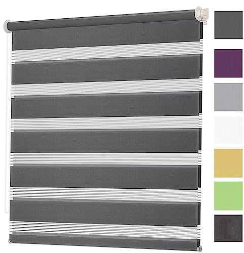Thermo Rollo Verdunklungsrollo 80x340cm 100% Verdunkelung Sonnenschutz Fensterrollo für Fenster & Türen inkl. Montagematerial, für Fenster und Tür, Dunkelgrau