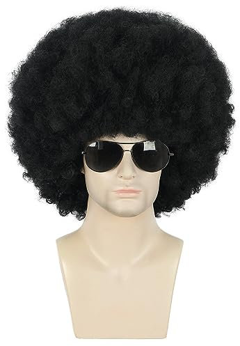 karlery Erwachsene Männer Damen Afro 70er 80er Jahre Lockige Schwarz Perücke Rocker Party und Kalifornien Halloween Kostüm Perücke