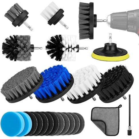 zhongko Drill Brushes for Cleaning, 24pcs Drill Brush Cleaning Brush Set Power Scrubber Attachment Kit for Cleaning Bathroom, Kitchen, Tub, Sink, Floor, Grout, Carpet, Wheel, Fits Most Drills