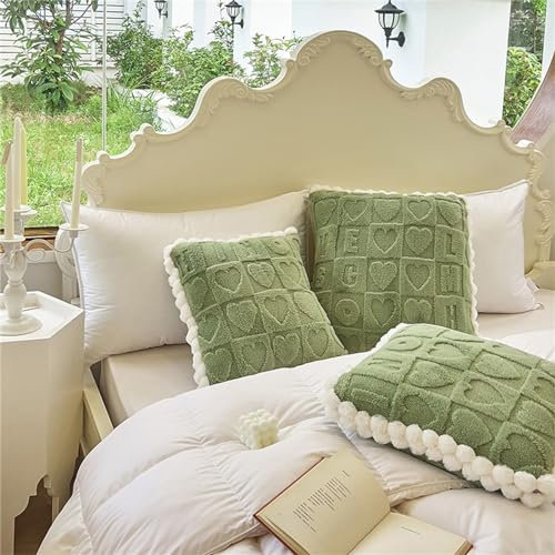 Surwin Sherpa Kissen und Decke 2 In 1 Reisen, Liebesherz Jacquard Auto Kissen Decke/Kissen Decke Flugzeug/Verwandlungskissen Decke, Steppdecke Zierkissen Wohndecke (100x150cm,Grün)