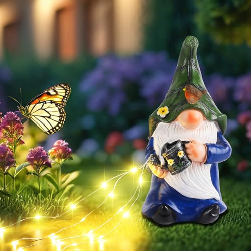 JALIGHTS Solar Gartenzwerg Gartendeko Figuren,24CM gartenzwerge für außenDraußen Wetterfest mit LED Solarlaterne Geschenke für Frauen Kinder Balkon Terrasse Feengarten Hof Rasen