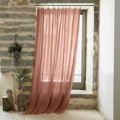 Rideau Gaze de Coton Ajustable – Rideau Voilage 140 x Max 300 cm Doux et Confortable [ Rideaux et Draperies intérieurs ] (Rose Pêche)