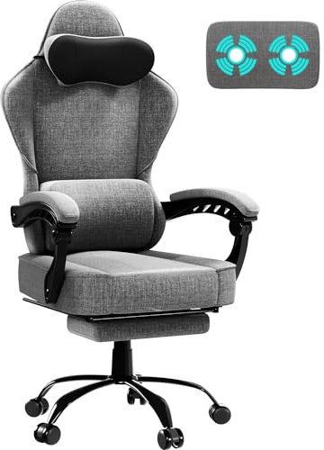TRIUMPHKEY Fabric Gaming Chair for Adult,Ergonomic Video Game Chairs,Computer Chair with Footrest and Massage Lumbar Support,Suitable for Office and Home (Light Grey)