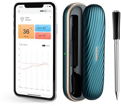 INKBIRD Thermomètre à viande Bluetooth sans fil pour griller et fumer, télécommande APP, étanche IP67, cuisson continue 25 heures