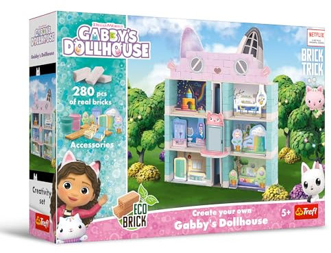 Trefl - Brick Trick Gabby's Dollhouse : Gabby's Dollhouse – Construisez en Brique, ÉCO Blocs en Brique, 280 Briques, Réutilisables, Kit Créatif pour Enfants à partir de 5 Ans