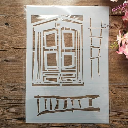 Schablonen zum Malen, A4, 29 cm, Hausbau, Fenster, wiederverwendbar, Zeichnen, Bastelschablone zum Malen auf Holz, Stein, Wand, Fliesen, Möbel, Leinwand, Tagebuch, Muster B