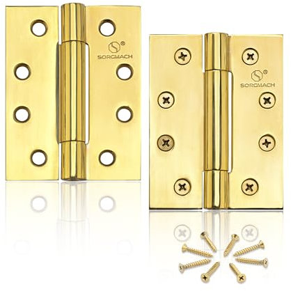 2 Pcs Door Hinges 4 Inch (100 mm) 304 Stainless Steel Hidden Bearings External Heavy Duty Outdoor Gold for Wood - 304 Stainless Steel