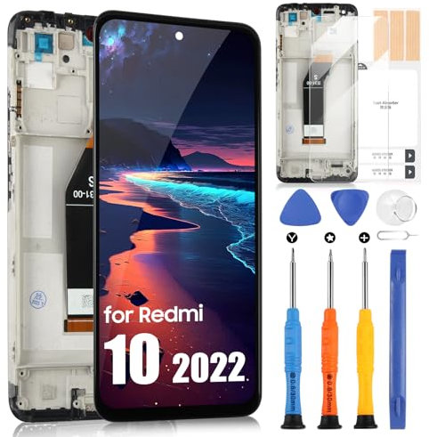 Écran LCD pour Xiaomi Redmi 10 / Redmi 10 2022 - Écran Remplacement pour Redmi 10 2022 LCD Display Écrantactile Numériseur 21121119SG 22011119UY 21121119VL Verre Assemblée Kit (Noir avec Cadre)