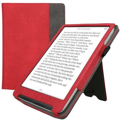 kwmobile Étui Compatible avec Pocketbook InkPad 4 / Color 3 / Color 2 Coque - Étui à Rabat magnétique Tablette eReader Similicuir - Rouge-Gris foncé