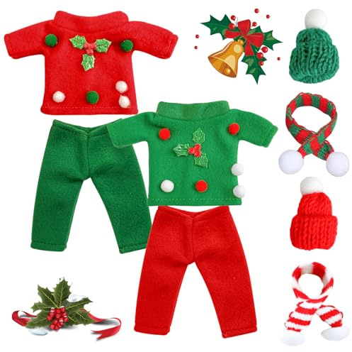 SPERMUOY Weihnachtselfen Puppenkleidung Zubehör,8 Stück Weihnachtselfen on The Shelf zubehör Weihnachtselfen Puppe Kostüm Zubehör Weihnachtselfen Zubehör für Puppendekoratione