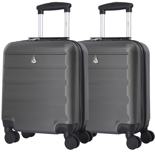 Aerolite 45x36x20cm Easyjet Maximum Size 8 Wheel ABS Hard Shell Carry On Hand Cabin Luggage Underseat Flight Travel Bag Spinner Suitcase 45x36x20 with TSA Lock (2 x Charcoal)