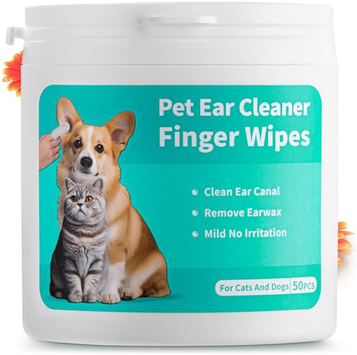 EcoEarth Premium Dog Ear Cleaner Wipes - 50 Pcs - Pet Ear Cleaning Finger Wipes - Pearl-Embossed Texture for Itchy Ear Relief & Infection Protection - Disposable Wipes for Wax & Dirt Removal