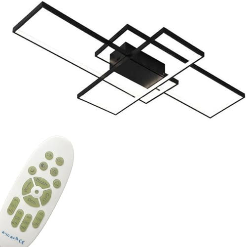 LED Deckenleuchte Schwarz Rechteckig Modern Wohnzimmerlampe mit Fernbedienung, 3000k-6000k Geometrisch Multifunktional Deckenbeleuchtung (140cm,Schwarz)