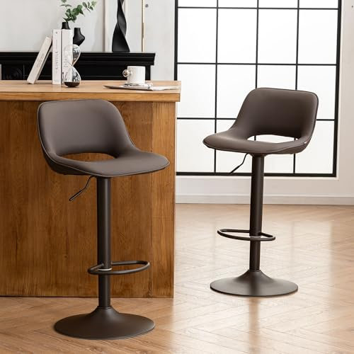 YOUNIKE Barhocker 2er Set, Barstühle Bar Stool Höhenverstellbar Drehstuhl, Küchenstühle Tresenstuhl mit Hohler Rückenlehne, Hohe Barhocker für Bartheke Küche, Braun